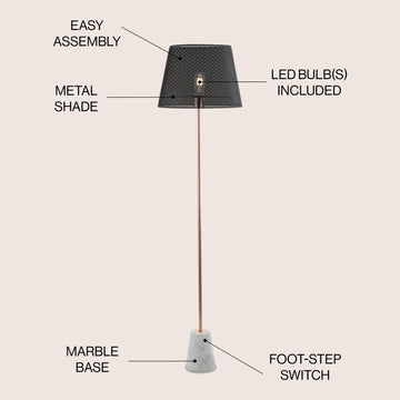 Heymann 57" Minimalist Metal/Marble LED Floor Lamp - JONATHAN Y